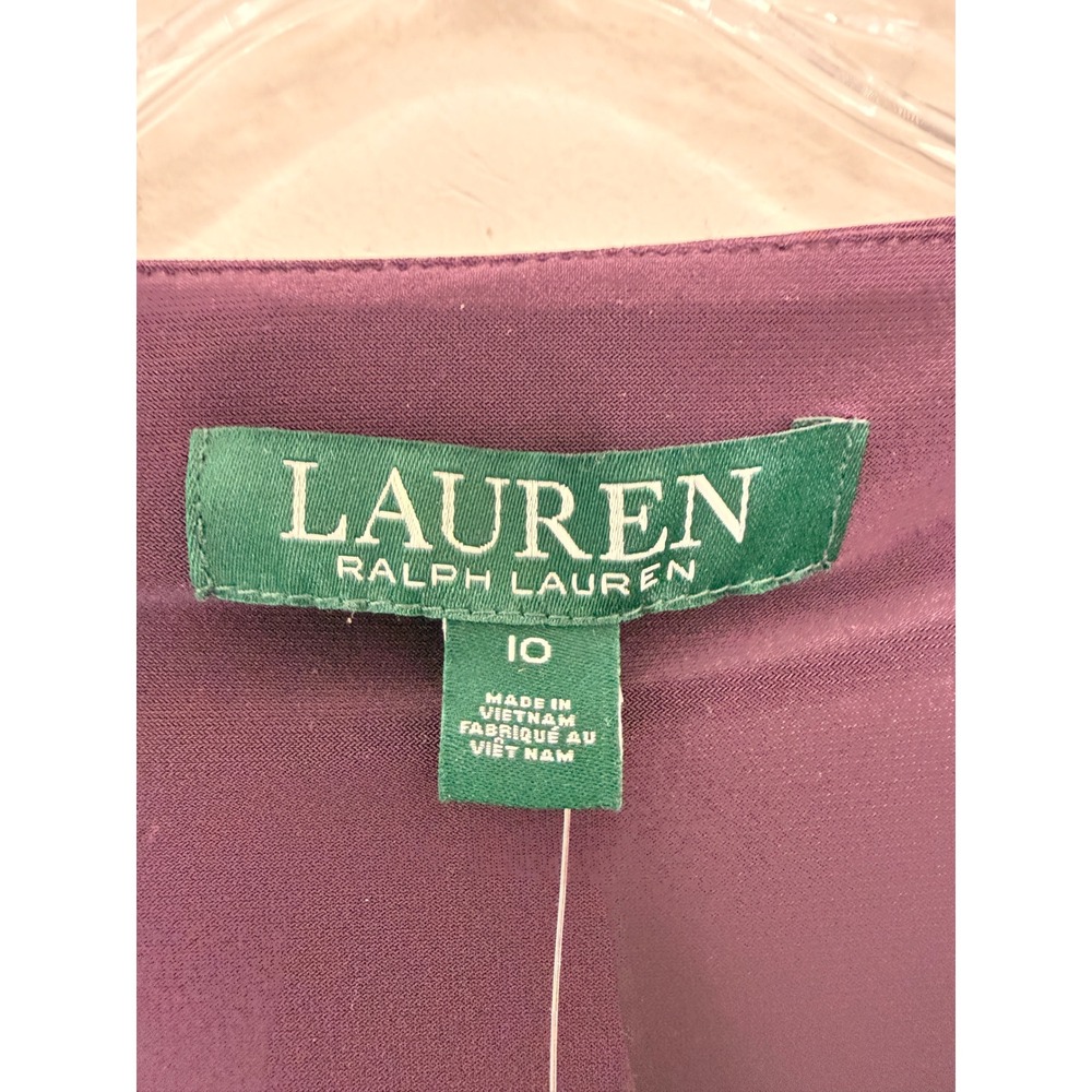 Lauren Ralph‎ Lauren Dress Women's Purple V-Neck Ruched Cocktail Hour Event 10 - Picture 2 of 14
